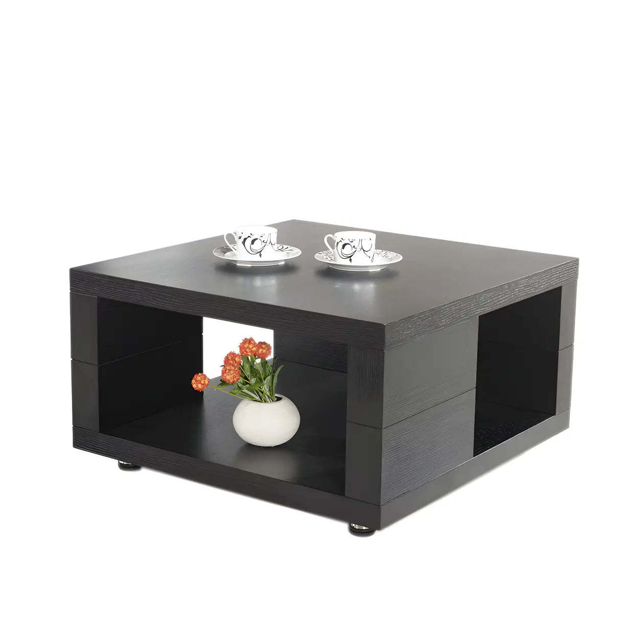 Square Walnut Wood Double-Tier Side Table — Walnut