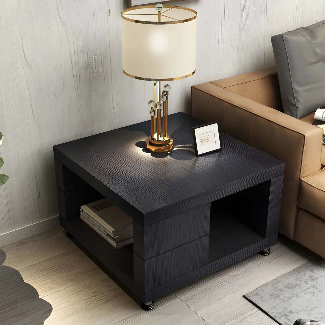Square Walnut Wood Double-Tier Side Table — Walnut
