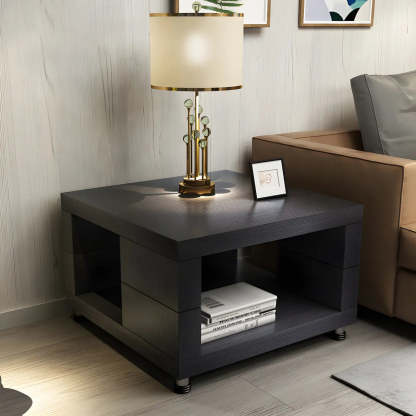 Square Walnut Wood Double-Tier Side Table