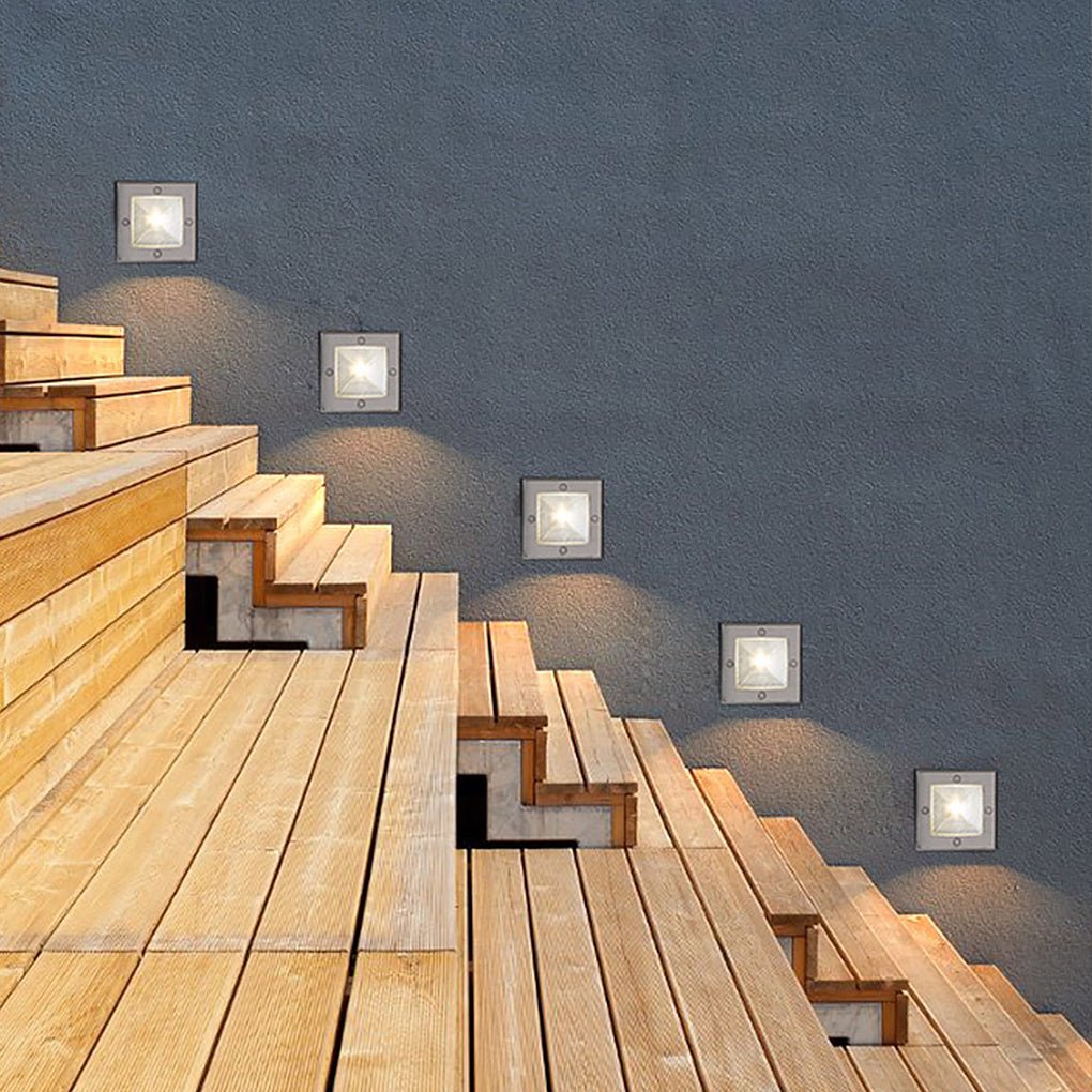 Square 90-260V In-Wall Recessed 4W LED Step Lights for Outdoor Stairs, Deck, and Patio-Lighom