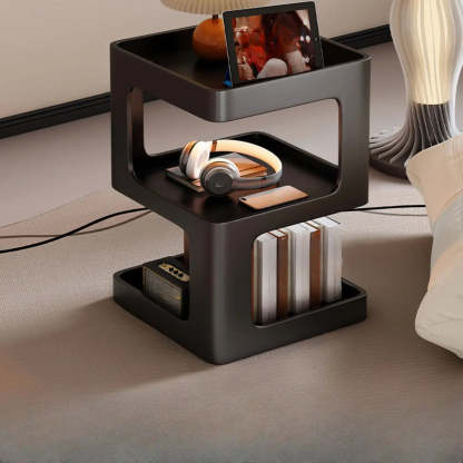 White Tray-Top Square End Table with Shelves