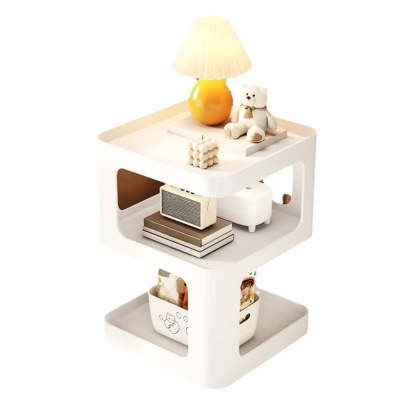 White Tray-Top Square End Table with Shelves