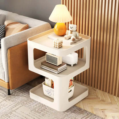 White Tray-Top Square End Table with Shelves