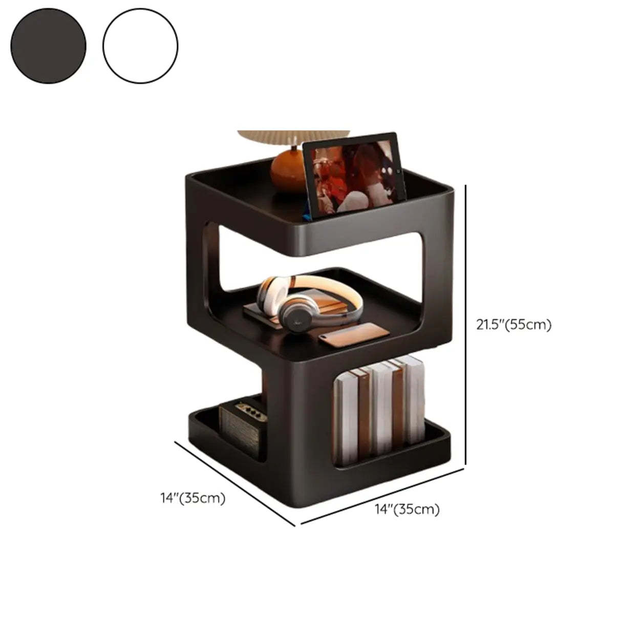 White Tray-Top Square End Table with Shelves