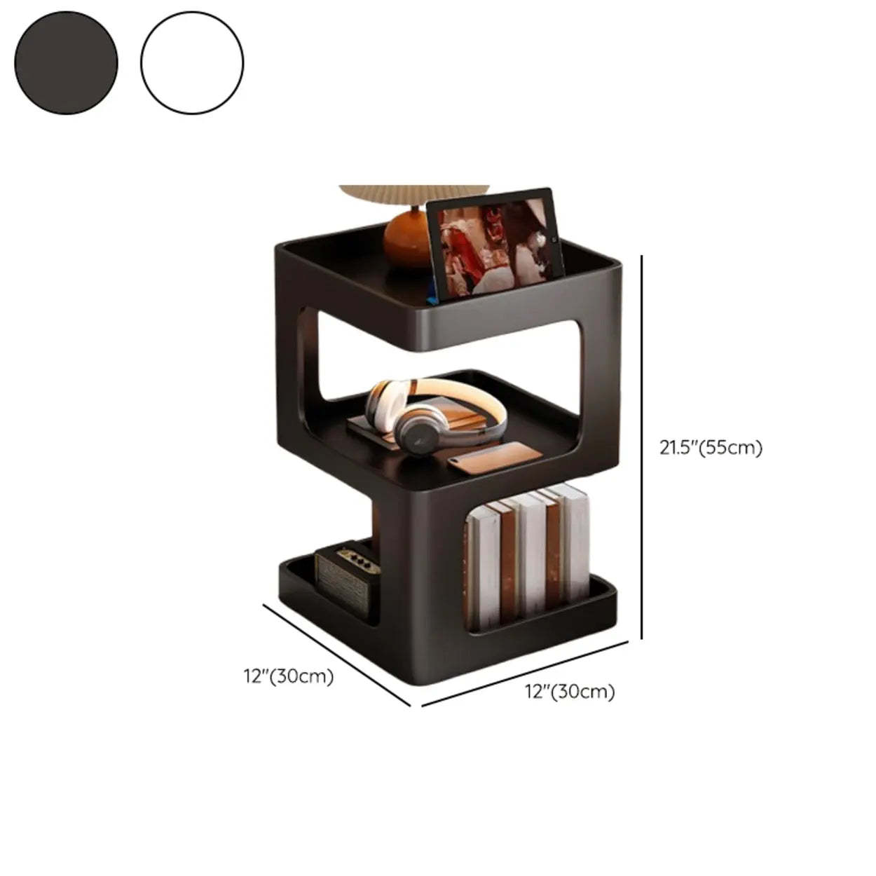 White Tray-Top Square End Table with Shelves