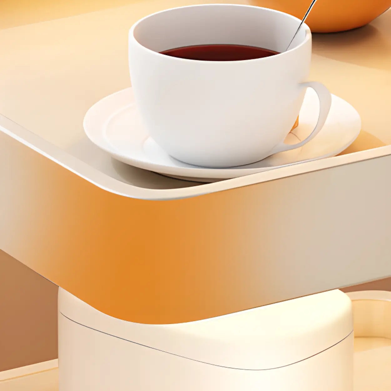 White Tray-Top Square End Table with Shelves — Black