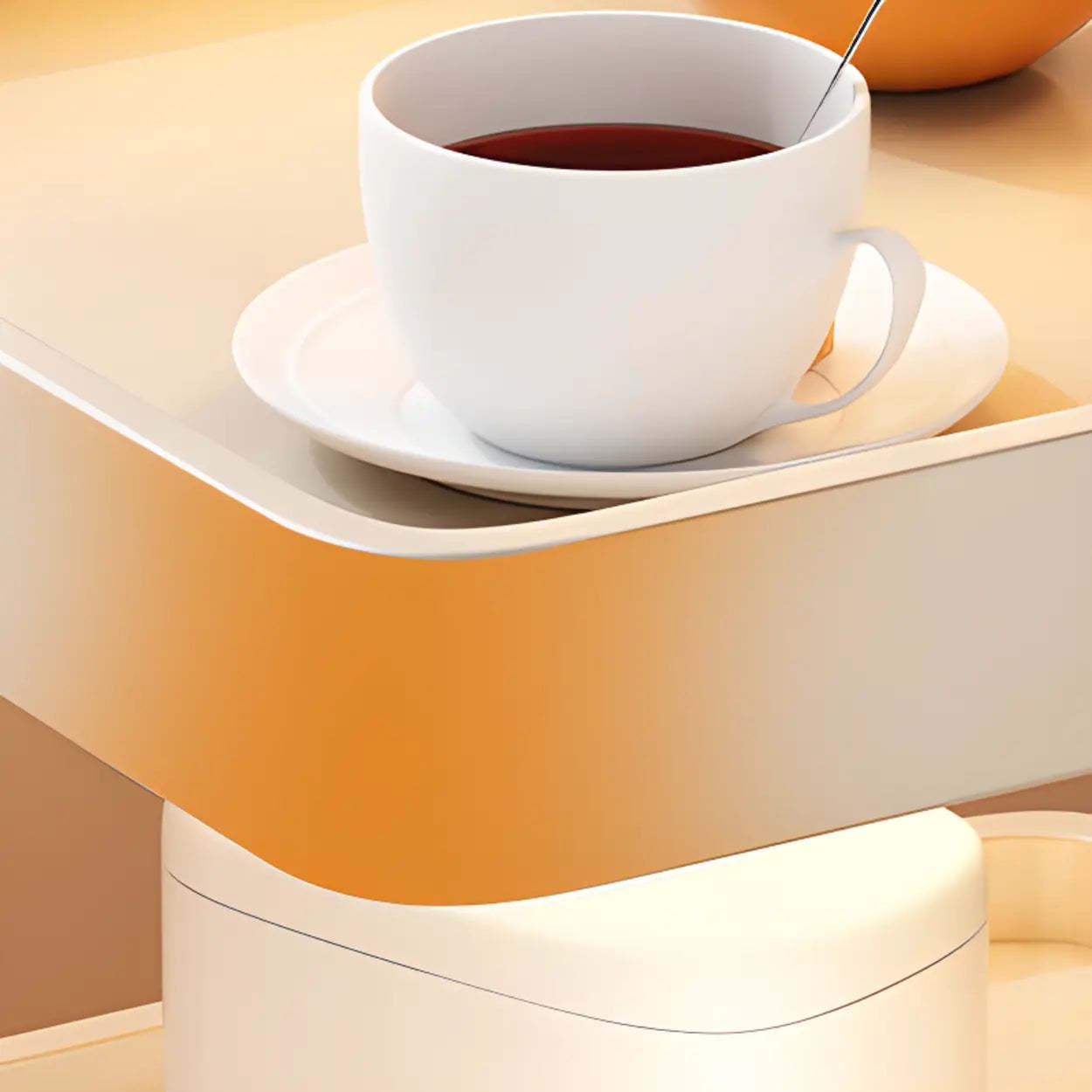 White Tray-Top Square End Table with Shelves — Black