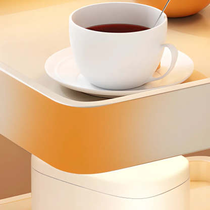 White Tray-Top Square End Table with Shelves — Black