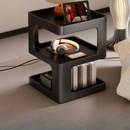 White Tray-Top Square End Table with Shelves