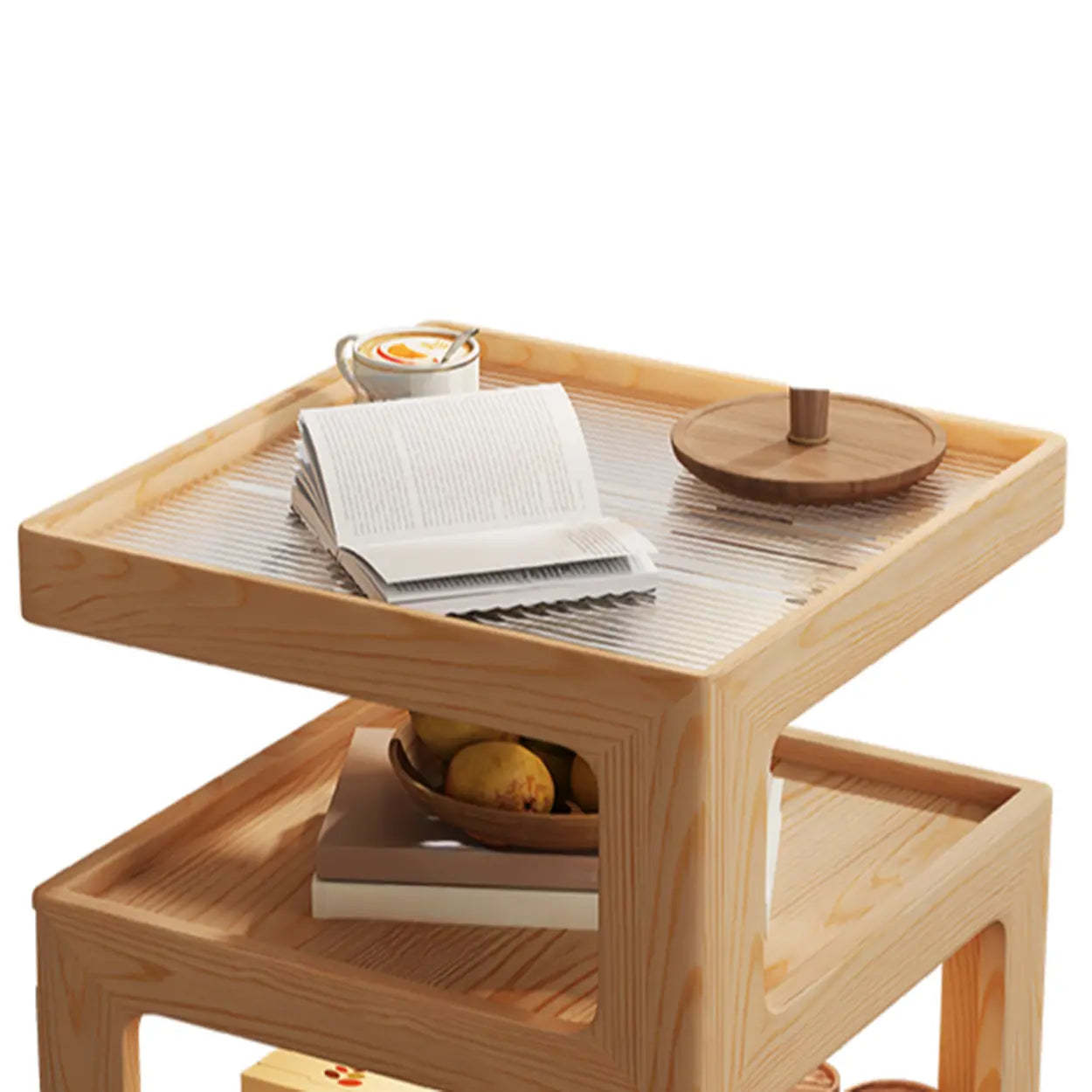 Square Wood 2-Tier Cream Side Table