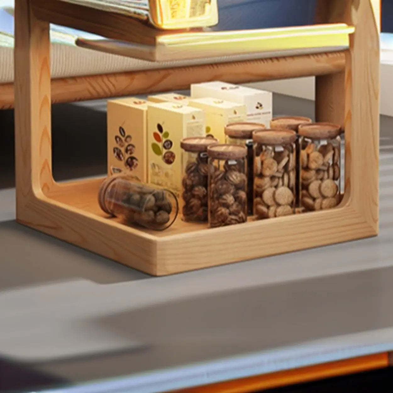 Square Wood 2-Tier Cream Side Table