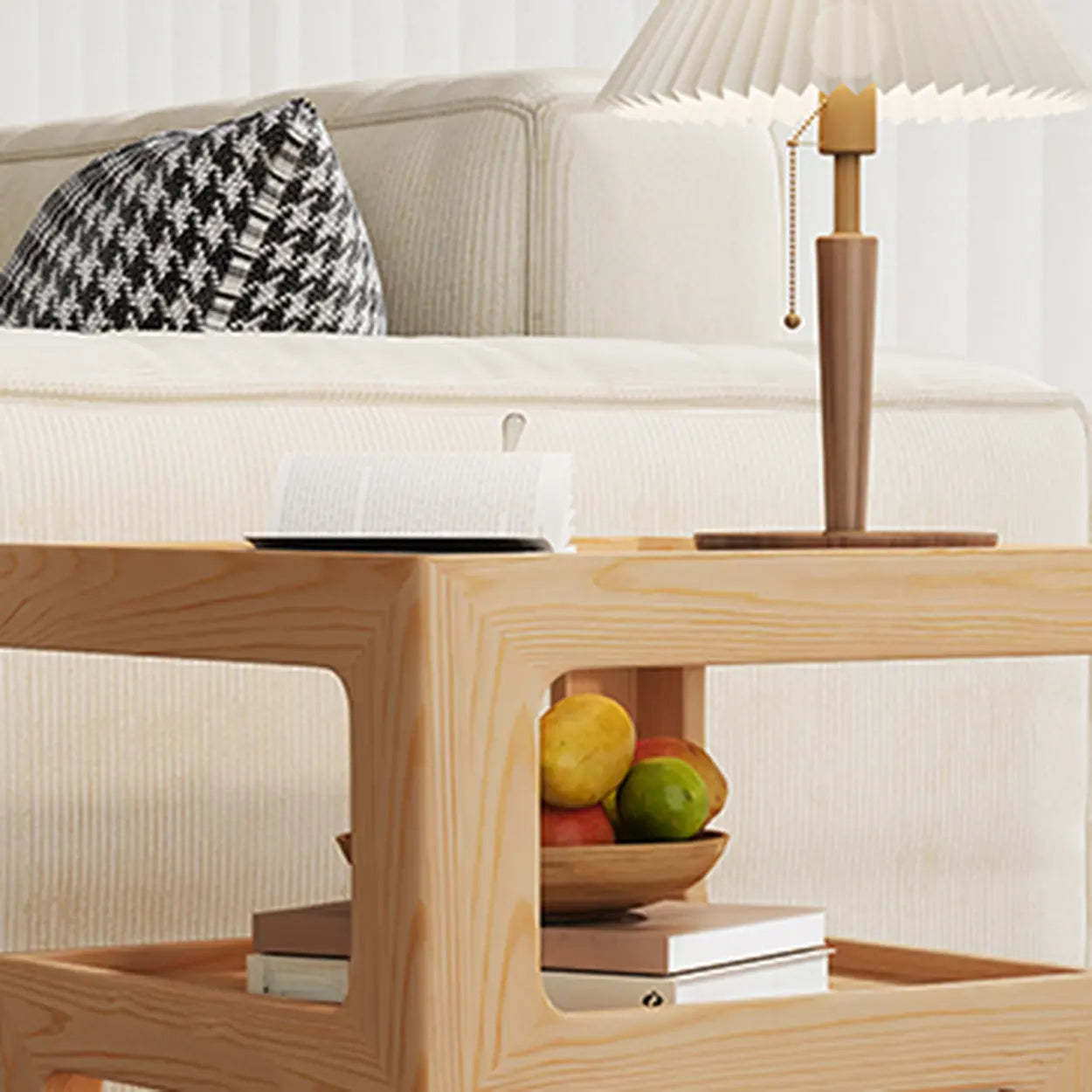 Square Wood 2-Tier Cream Side Table
