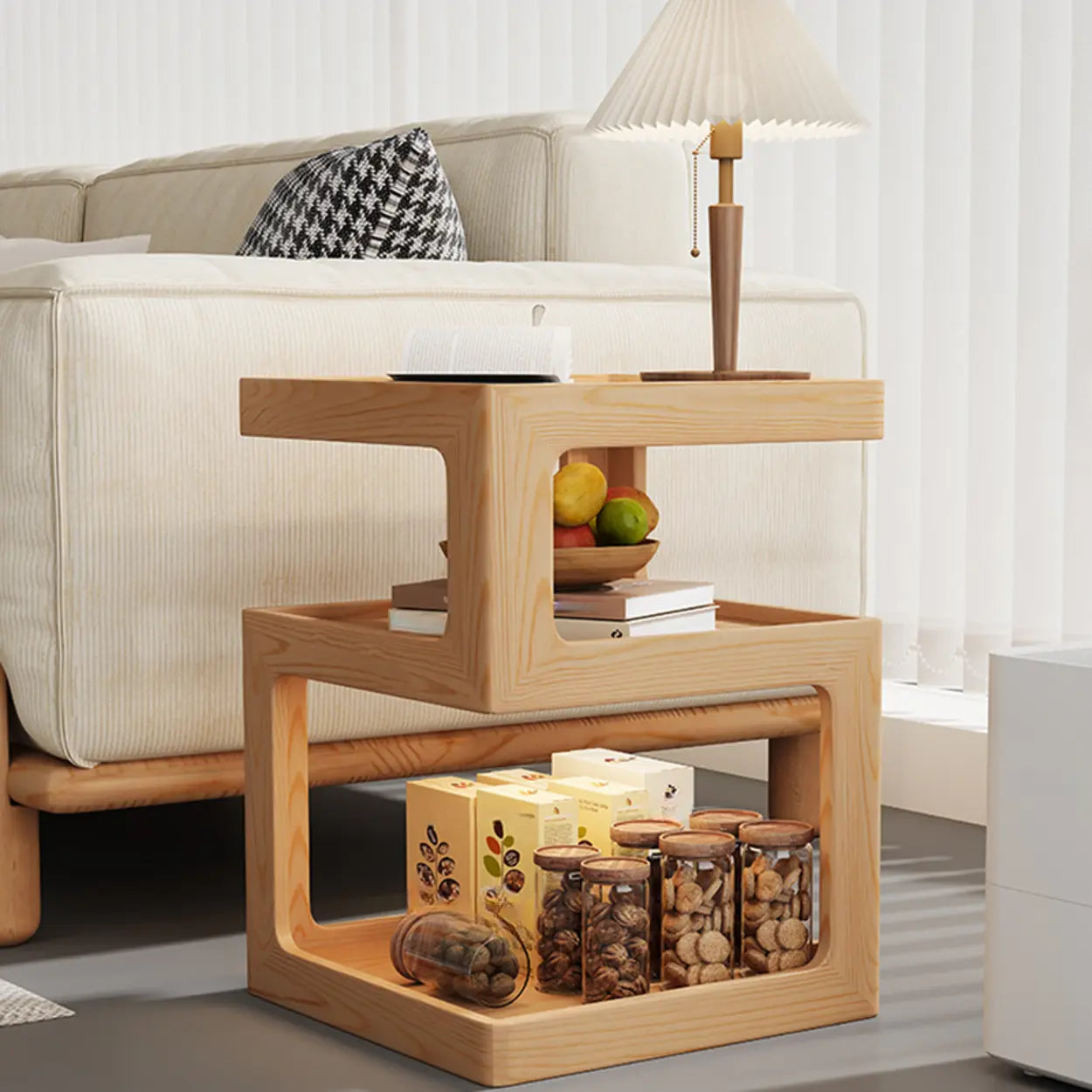 Square Wood 2-Tier Cream Side Table