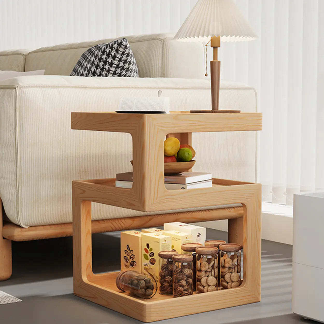 Square Wood 2-Tier Cream Side Table