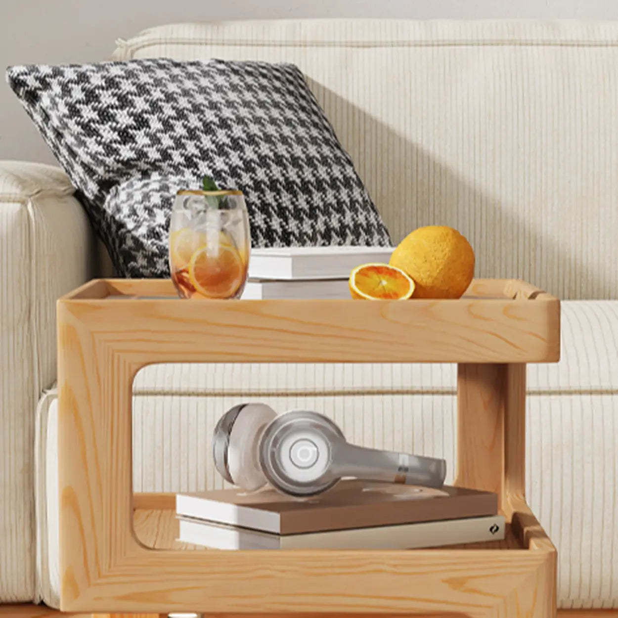 Square Wood 2-Tier Cream Side Table