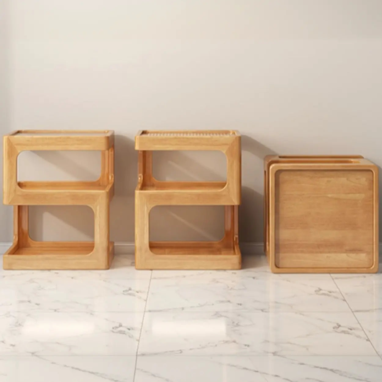 Square Wood 2-Tier Cream Side Table