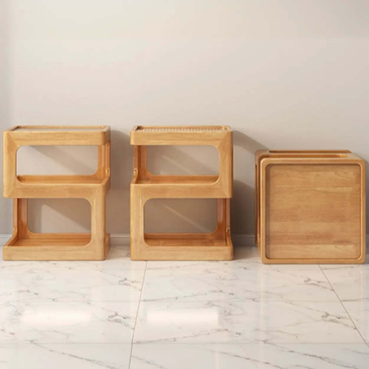 Square Wood 2-Tier Cream Side Table