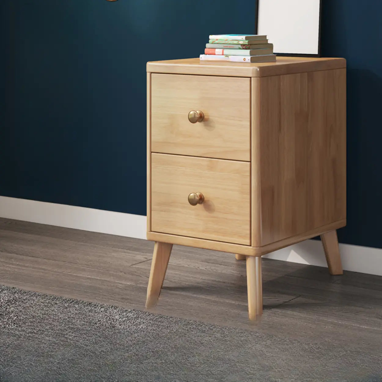 Natural Square Wood 2-Drawer Nightstand with Legs — Natural Finish