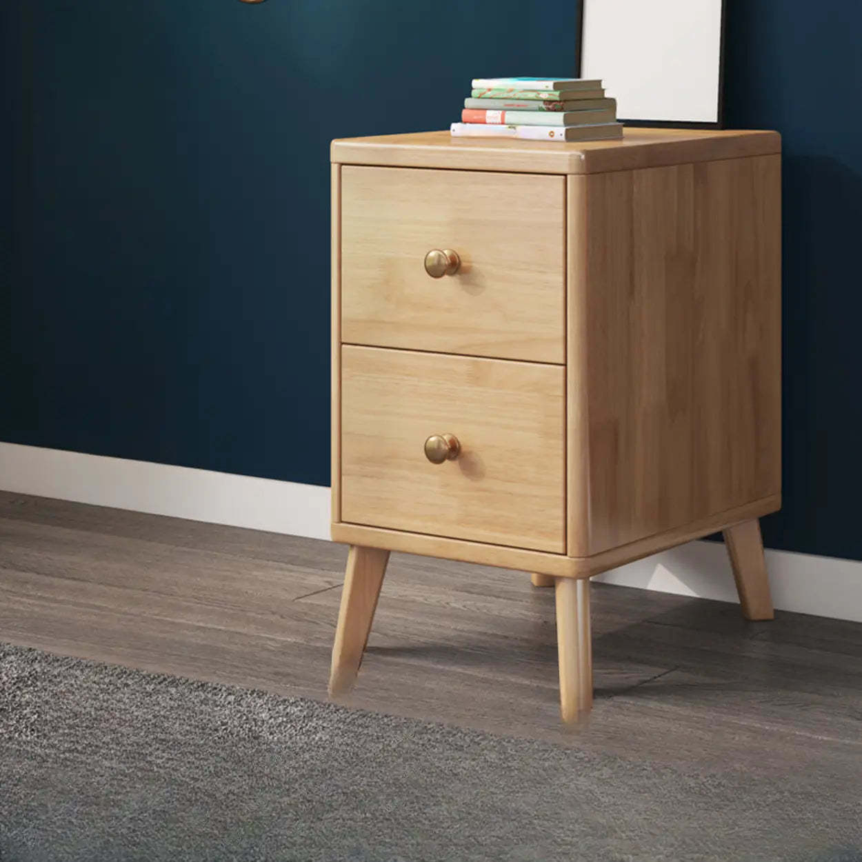 Natural Square Wood 2-Drawer Nightstand with Legs — Natural Finish