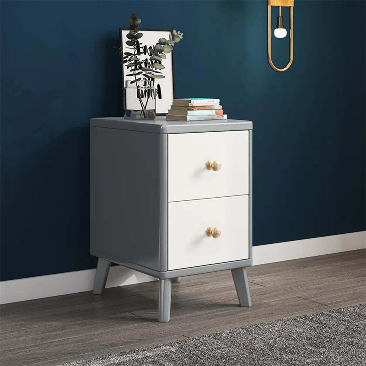 Modern square 2-drawer wood nightstands — 16" L x 16" W x 20" H / Gray