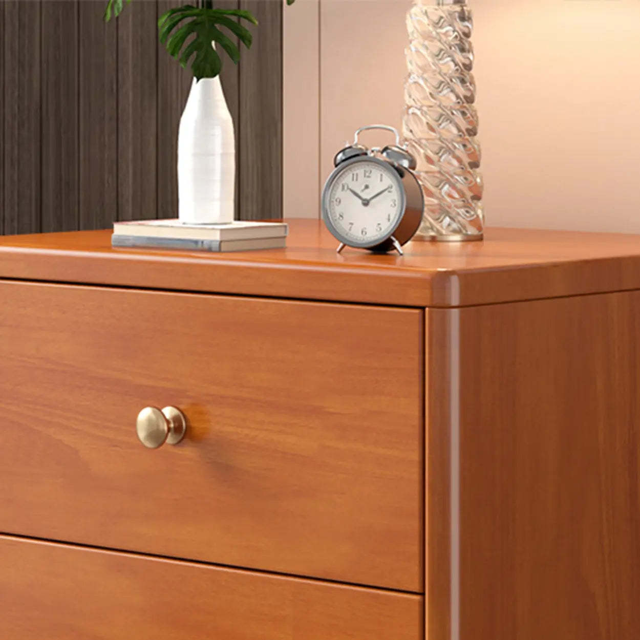 Natural Square Wood 2-Drawer Nightstand with Legs — Natural/ White