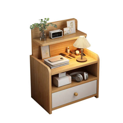 Wood 2-Drawer Nightstand with Open Shelves