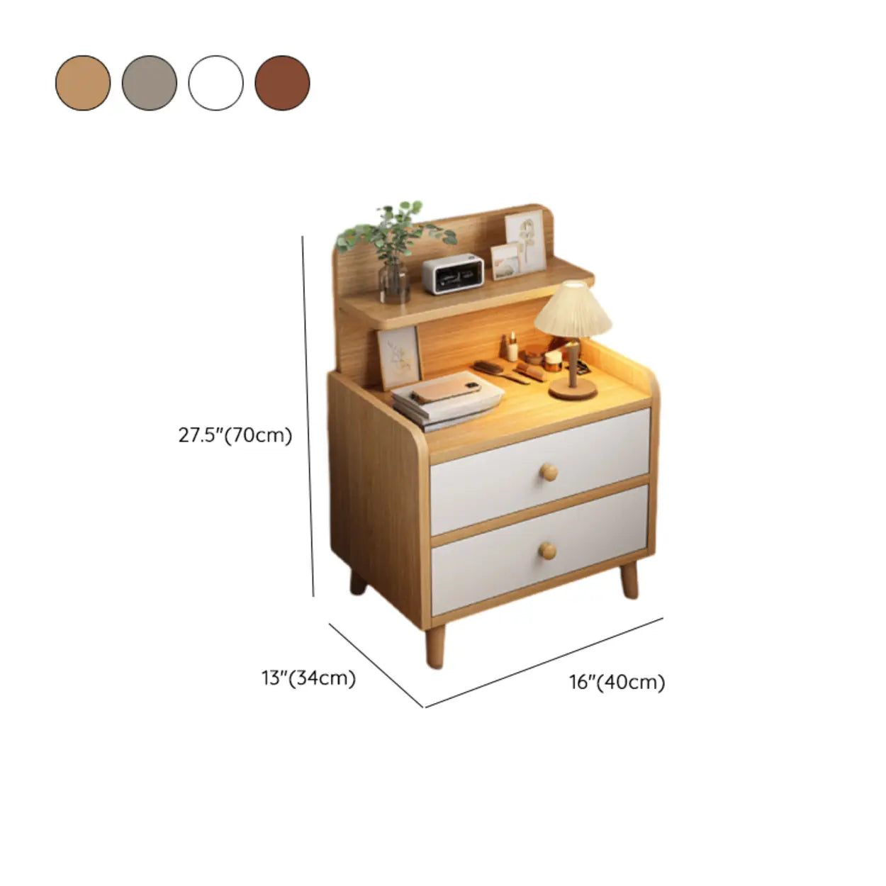 Wood 2-Drawer Nightstand with Open Shelves