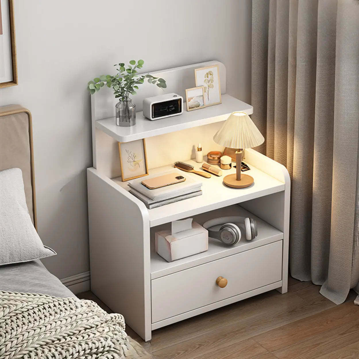 Wood 2-Drawer Nightstand with Open Shelves