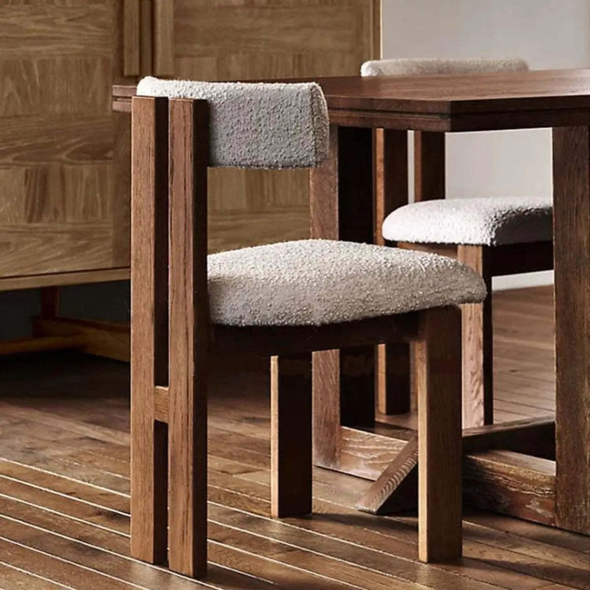 White Sherpa Slat-Back Armless Dining Chair