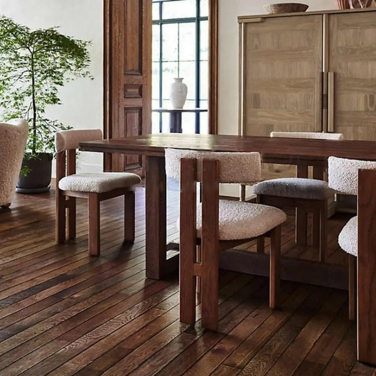 White Sherpa Slat-Back Armless Dining Chair