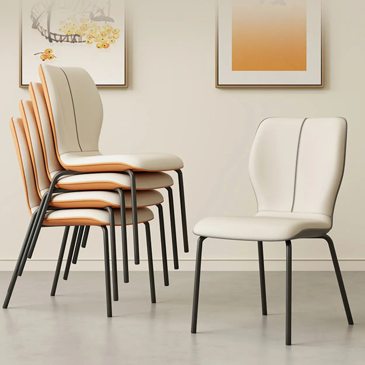 Stackable PU Leather Dining Chair with Metal Legs — Blue/ Beige / Latex