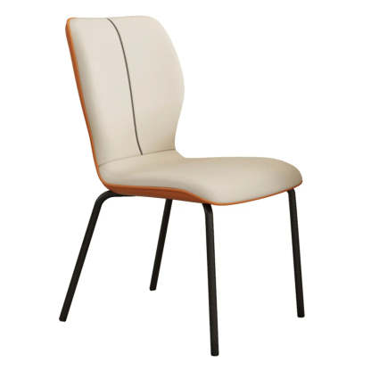 Stackable PU Leather Dining Chair with Metal Legs — Gray/ Khaki / Sponge