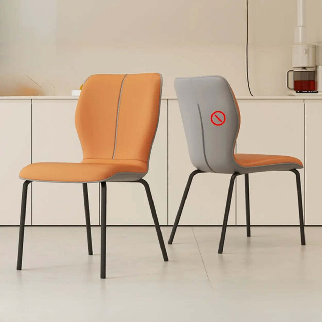 Stackable PU Leather Dining Chair with Metal Legs — Gray/ Coffee / Latex