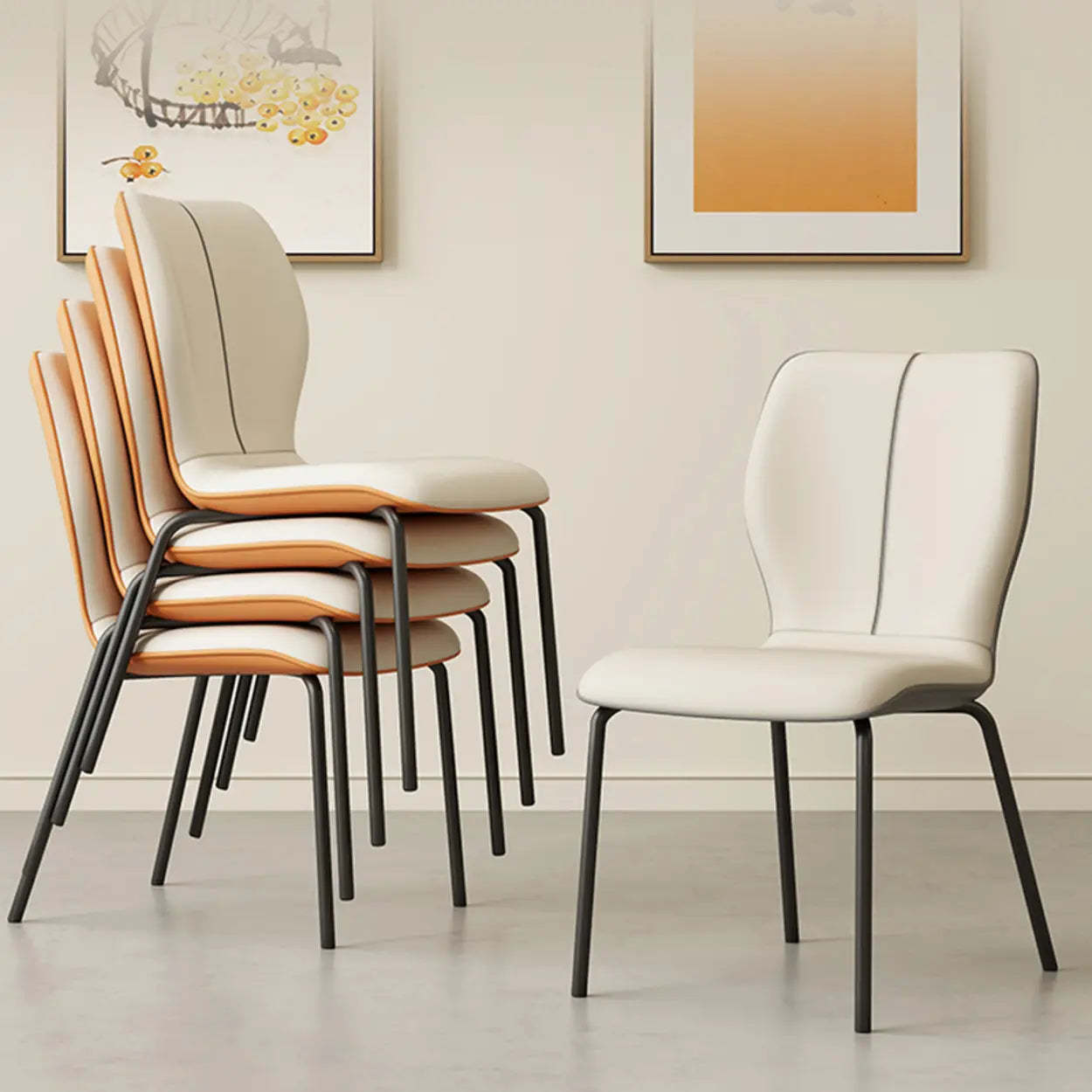 Stackable PU Leather Dining Chair with Metal Legs — Blue/ Beige / Latex