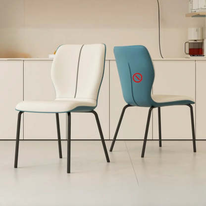 Stackable PU Leather Dining Chair with Metal Legs — Blue/ Beige / Sponge