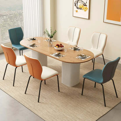 Stackable PU Leather Dining Chair with Metal Legs — Orange/ Beige / Sponge