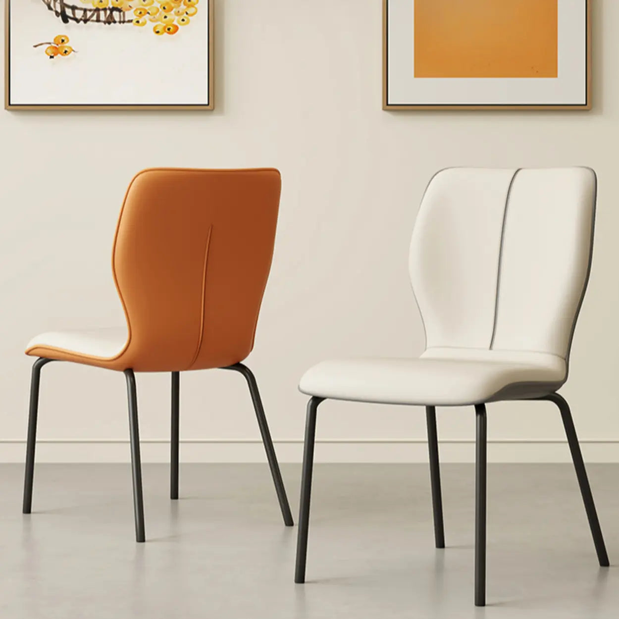 Stackable PU Leather Dining Chair with Metal Legs — Gray/ Blue / Sponge