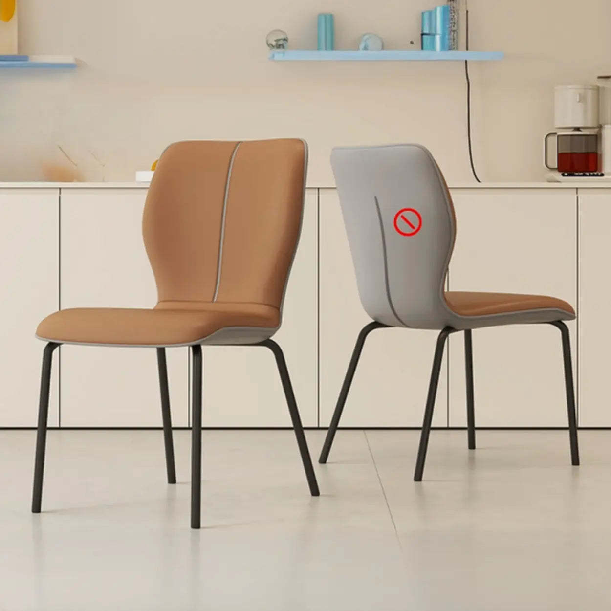 Stackable PU Leather Dining Chair with Metal Legs — Gray/ Khaki / Latex