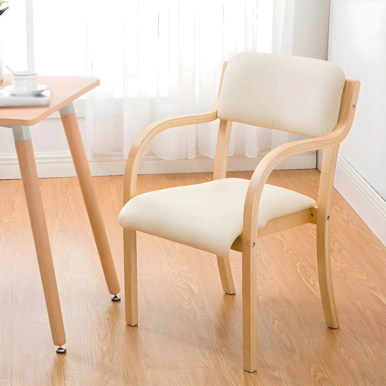 Stackable Upholstered Birch Dining Arm Chair