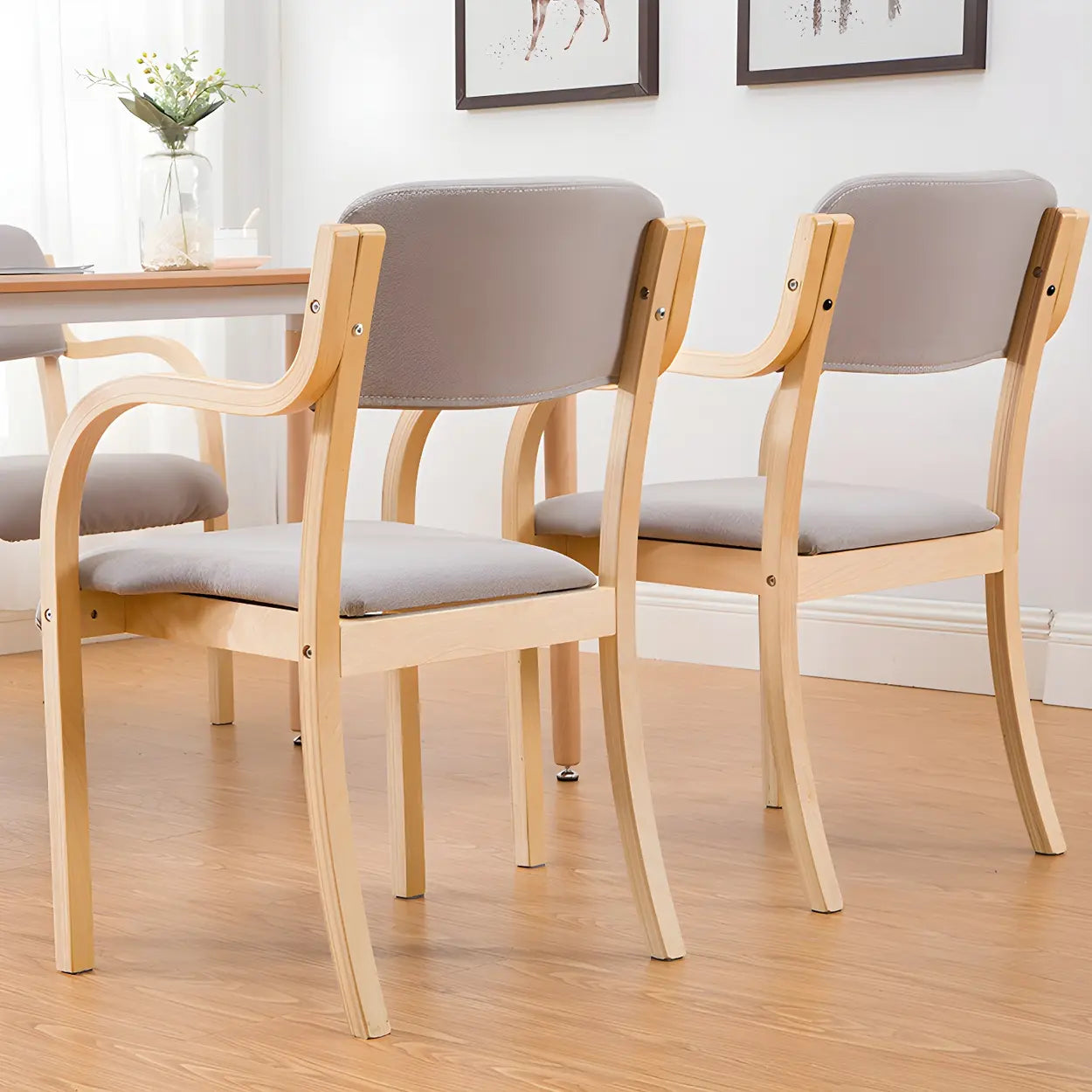Stackable Upholstered Birch Dining Arm Chair