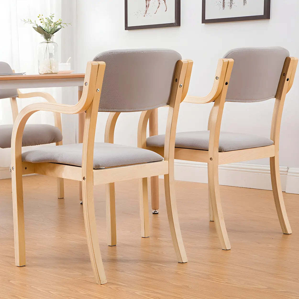 Stackable Upholstered Birch Dining Arm Chair
