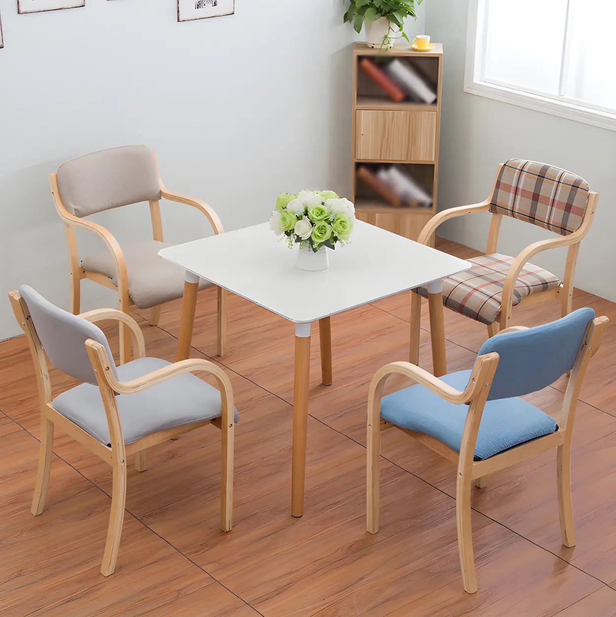 Stackable Upholstered Birch Dining Arm Chair — Beige / 1 Piece