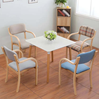 Stackable Upholstered Birch Dining Arm Chair — Beige / 1 Piece