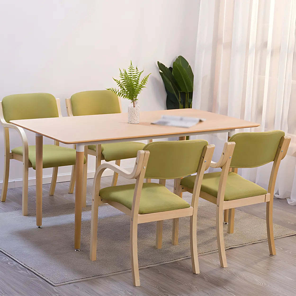 Stackable Upholstered Birch Dining Arm Chair — Khaki / 1 Piece