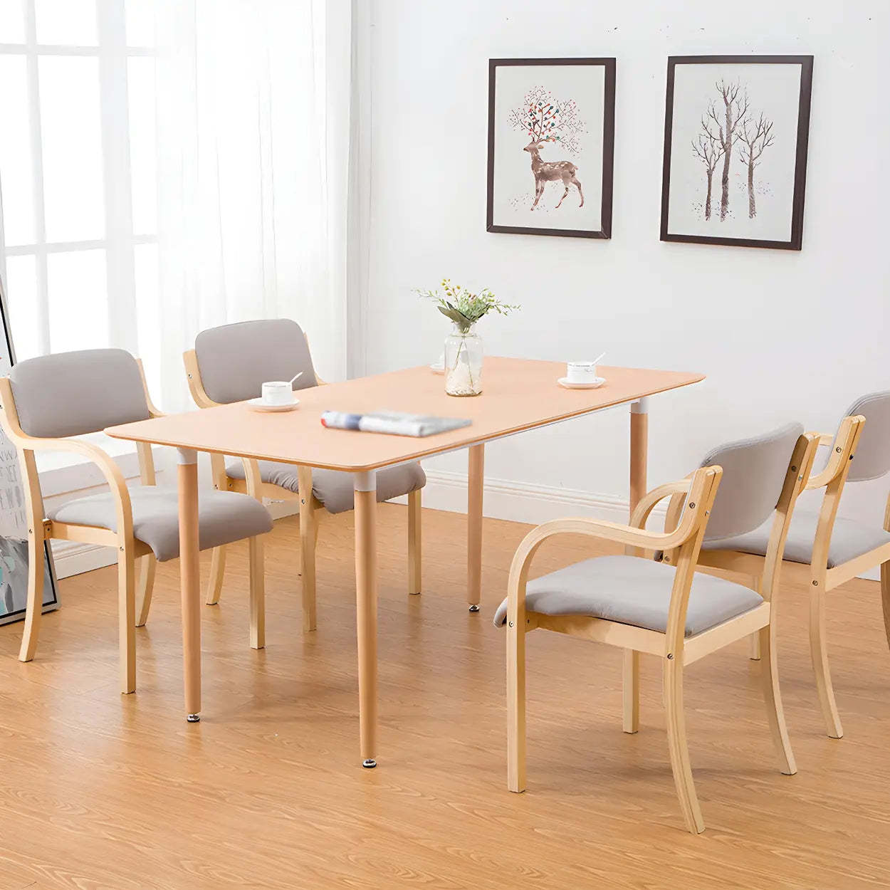 Stackable Upholstered Birch Dining Arm Chair