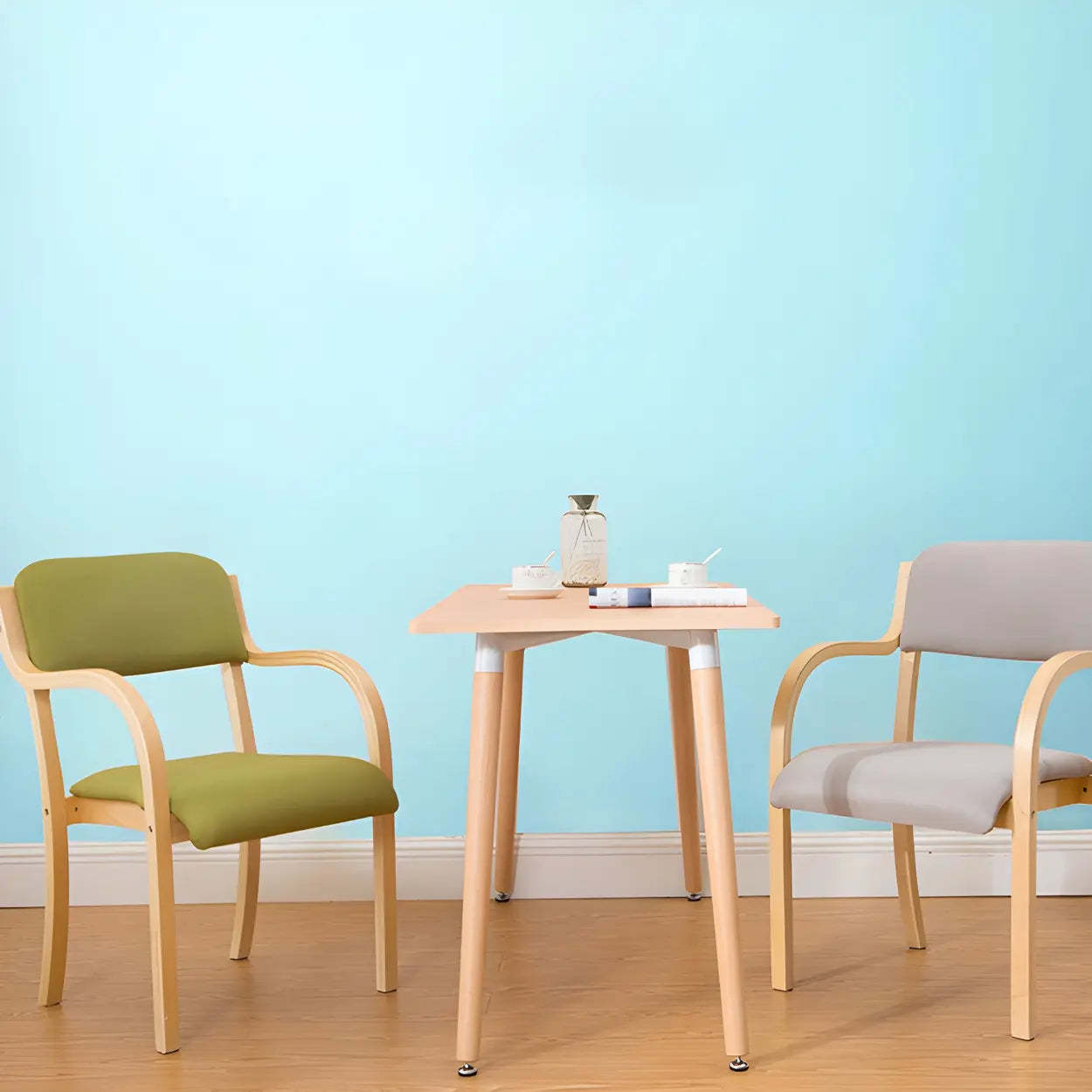 Stackable Upholstered Birch Dining Arm Chair — Blue / 1 Piece