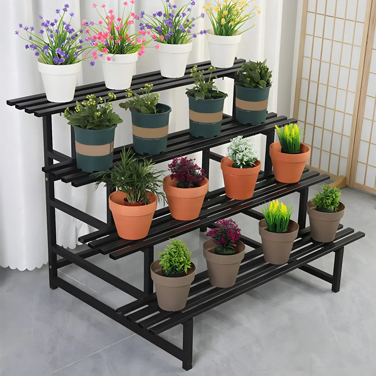 Black Metal Multi-Tier Plant Rack