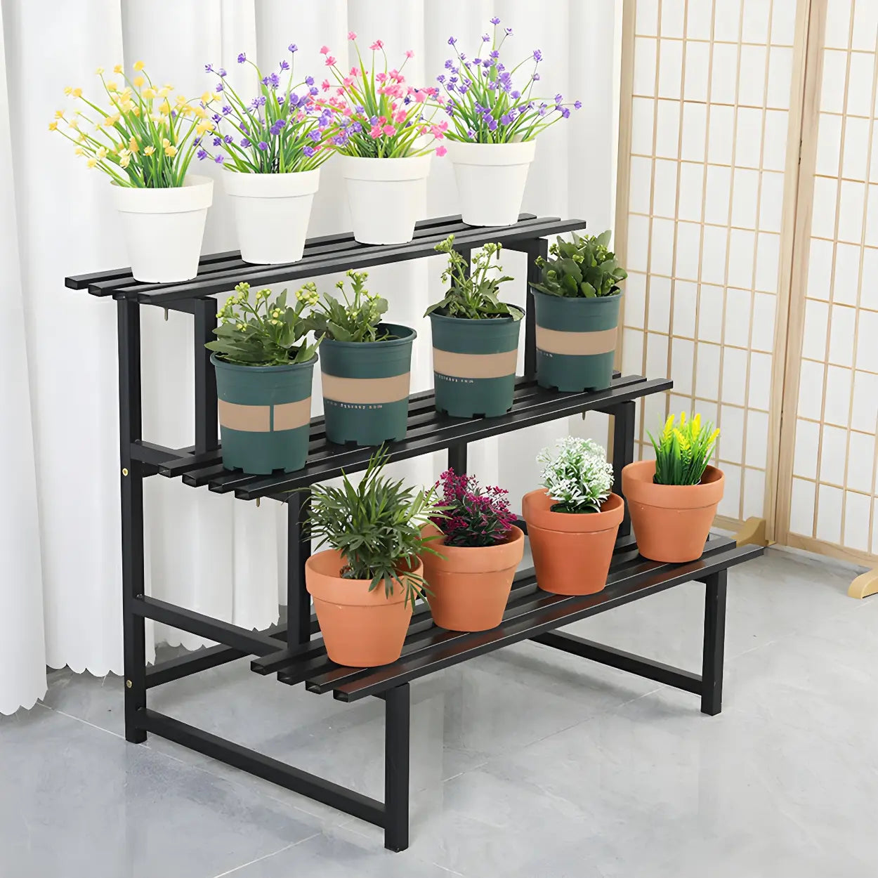 Black Metal Multi-Tier Plant Rack