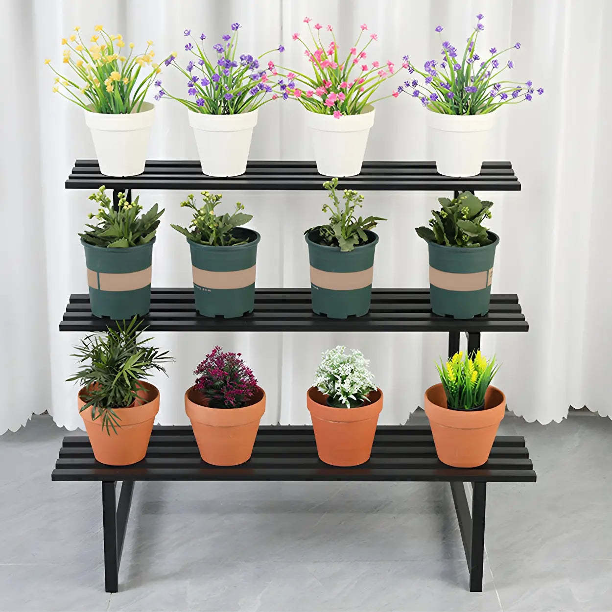 Black Metal Multi-Tier Plant Rack