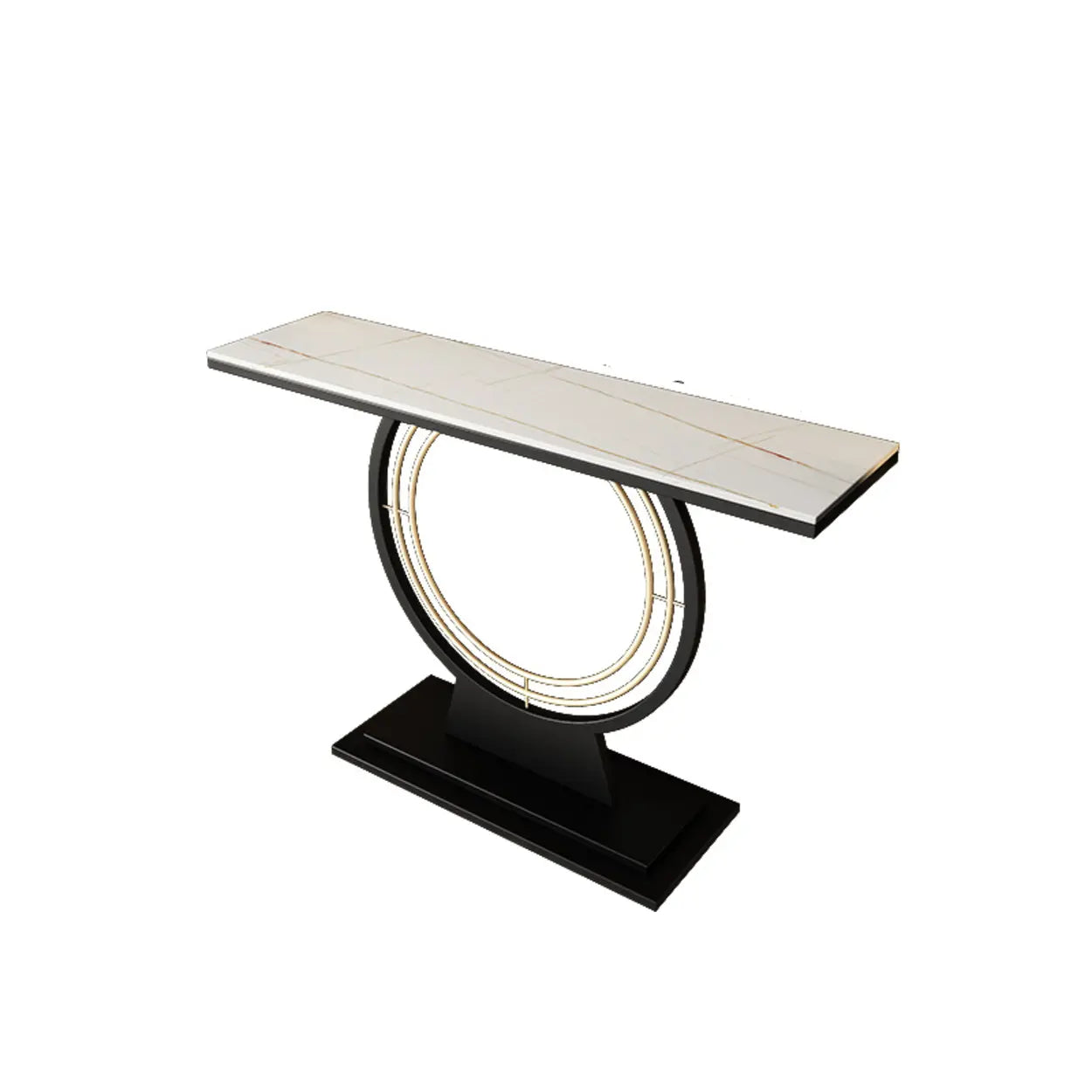 Gold Circular Base Stone Console Table — Gold / Gray